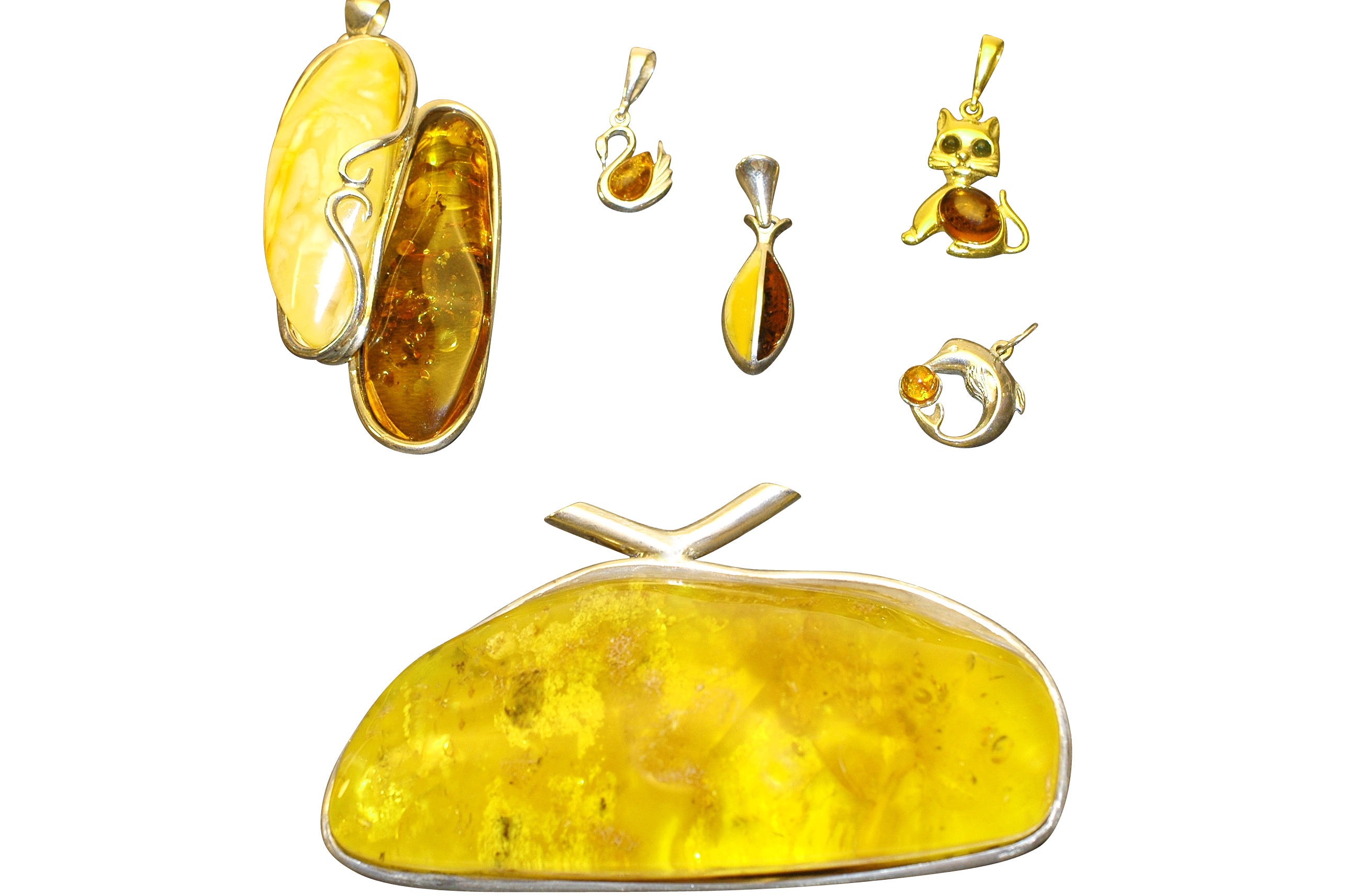 Anhänger mit Bernstein in drei Naturtönen, Goldgelb, Cognac und Weiß Honig, ideal als Geschenk