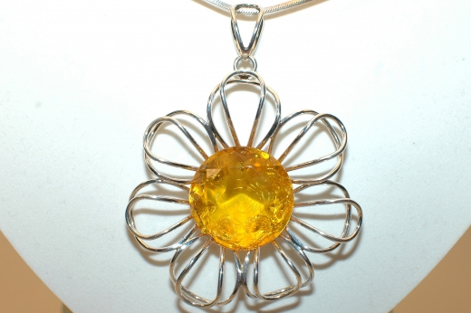 Bernstein Anhnger Blume mit 925er Sterling Silber