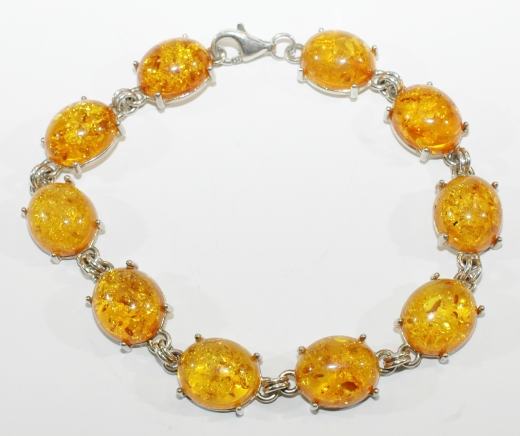 Bernsteinarmband Honigglnzend in 925er Silber gefasst