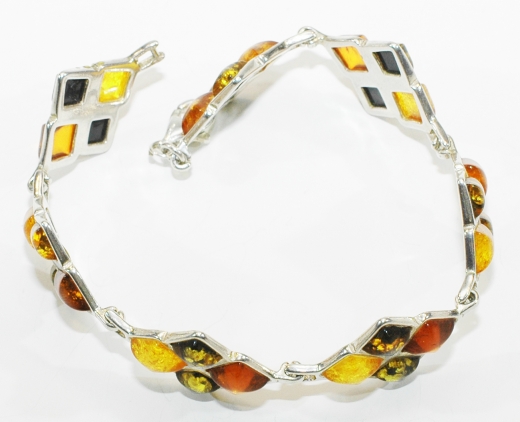 Bernsteinarmband Cognac glnzend ,Grn und Honig  in 925er Silber gefasst