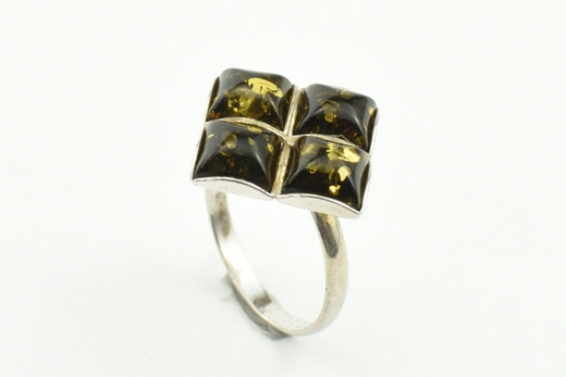 Gr�ner Bernstein Ring in 925er Sterling Silber gefasst