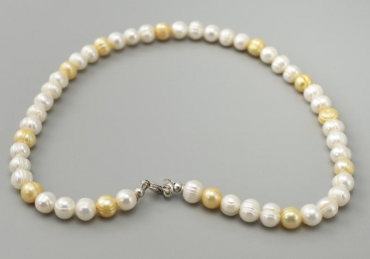 Swasser Perlenkette in wei und gold mit 925er SilberKarabiner Verschlu