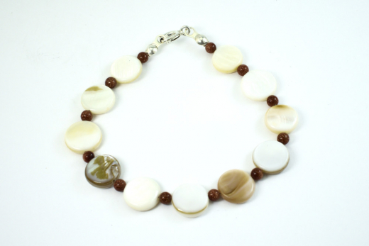Perlmutt mit Goldfluss Armband 925 Silber FederringGre: ca:20 cm