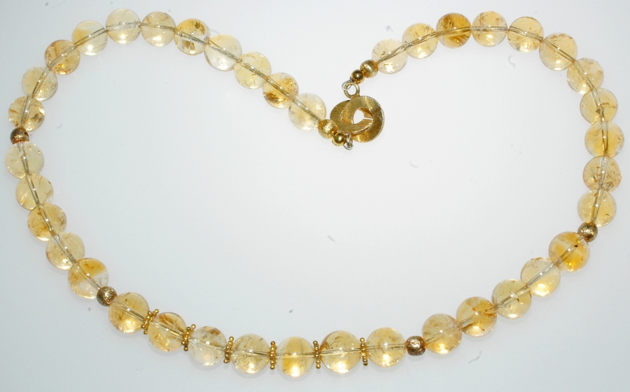 Honigfarbener Citrin-Halskette mit 925er Silbervergoldet Rin-Ring Verschluss