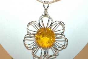 Bernstein Anhnger Blume mit 925er Sterling Silber