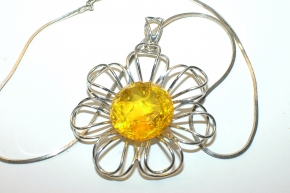 Bernstein Anhnger Blume mit 925er Sterling Silber