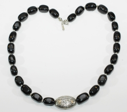 Wunderschne Onyx Nugget-Halskette mit 925er Silber