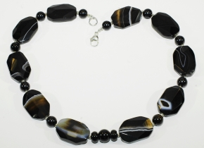 Schner Onyx Sardonyx Facettiert Oval-Halskette mit 925er Silber