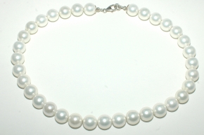 Wunderschne Weie Muschelkernperle Halskette mit 925 Silber