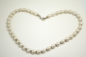 Swasser Perlenkette Halskette mit 925er Silber Zwischenteile und Karabiner Verschlu