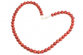 Koralle Perlen rot- Halskette mit Silber Karabiner Verschluss