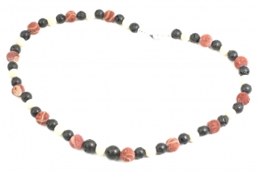 Koralle Perlen rot- Halskette mit Lava und Natur Holz Perlen. Silber Karabiner Verschluss