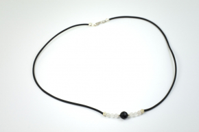 Rosenquarz-OnyxKugel Halskette mit Kautschuk und 925er Silber Karabiner Verschluss
