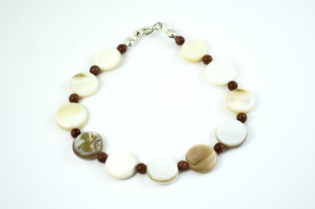 Perlmutt mit Goldfluss Armband 925 Silber FederringGre: ca:20 cm