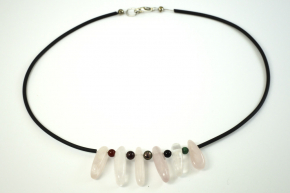 Rosenquarz/Jaspis Malachit/Perle Halskette mit Kautschuk